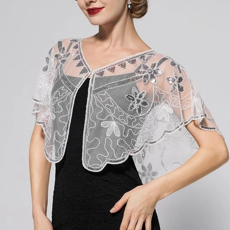 Sequin Mesh Capelet for Layering over Dresses and Tops