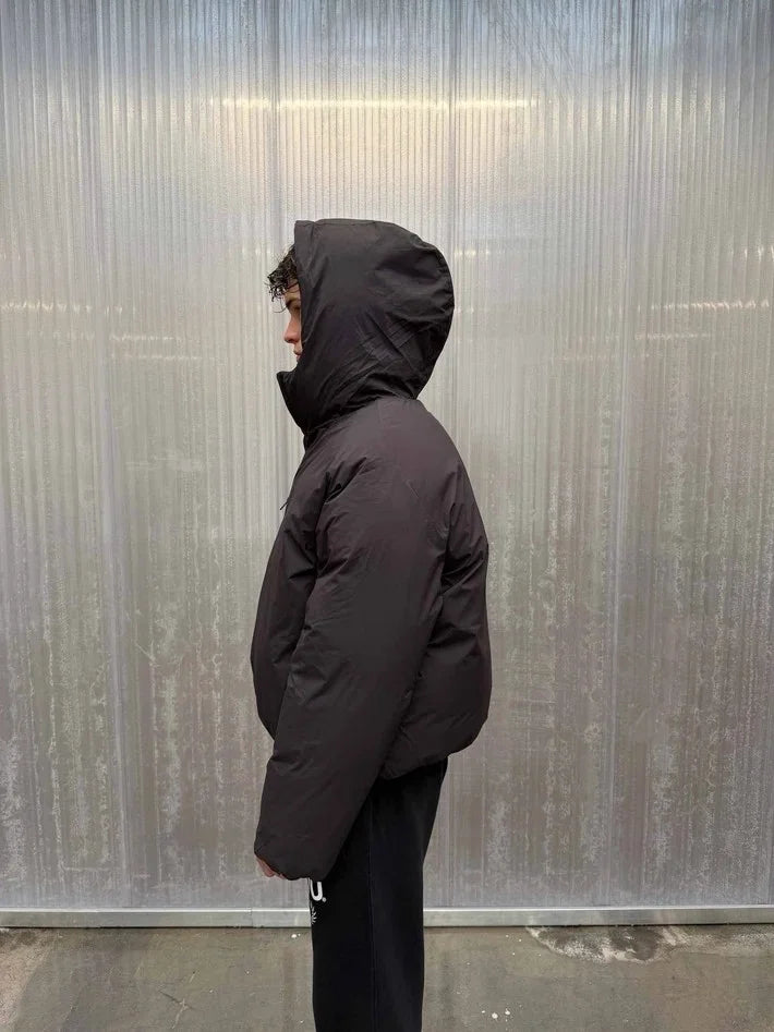 Hooded Cropped Puffer Jacket with Long Sleeves and Front Zip