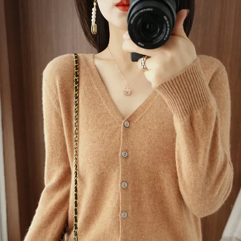 Women's V Neck Button Front Cardigan Casual Knit Layer