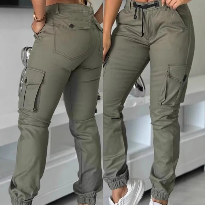 Women's Slim Cargo Pants with Cuffed Legs and Flap Pockets