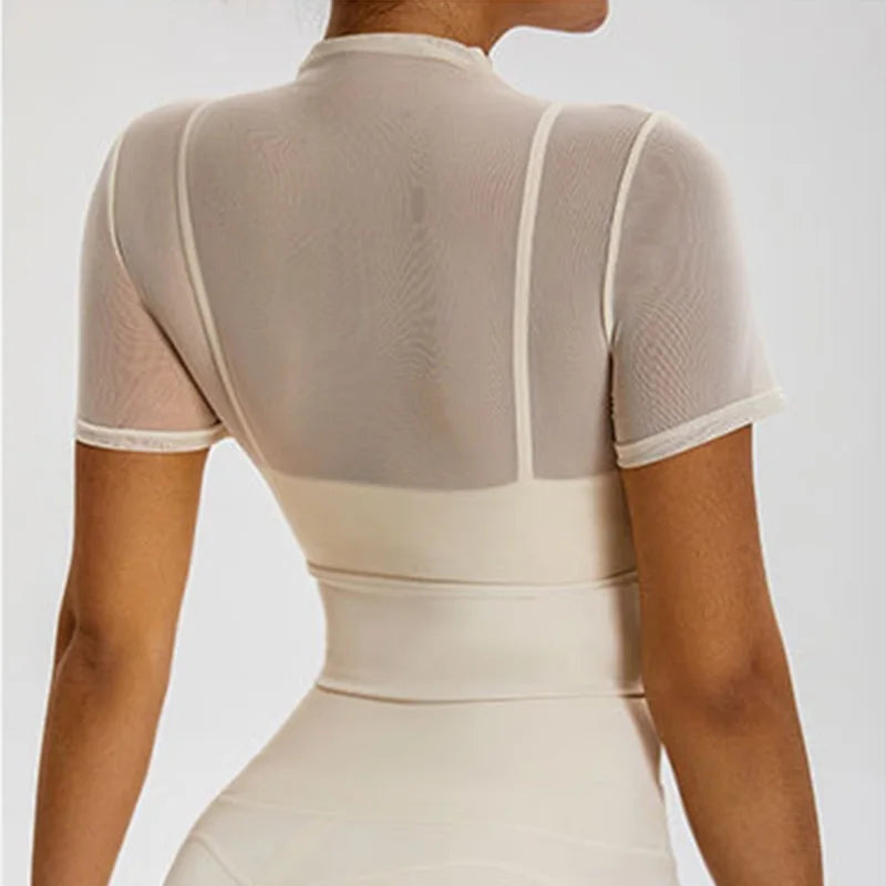 Women's Mesh Short-Sleeve Workout Crop Top