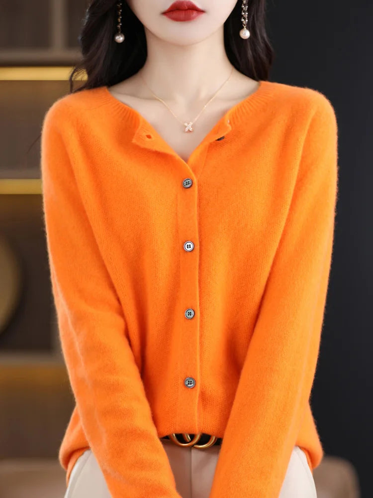 Women's Crew Neck Button Front Cardigan Casual Knit Layer