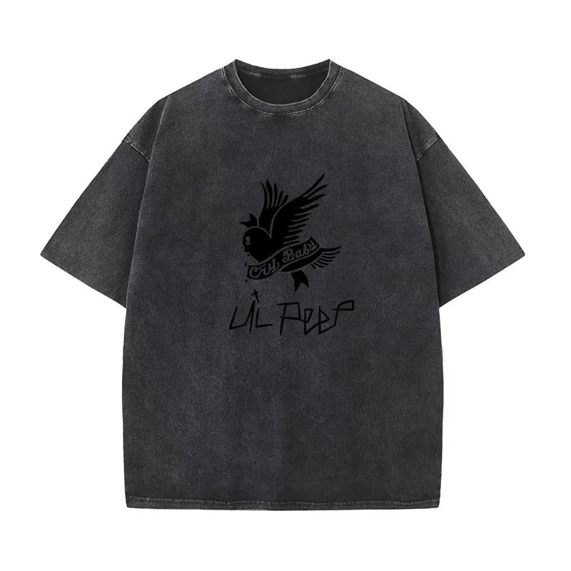 230G Cotton T-shirt Vintage Short Sleeve Lil Peep Cry Baby Y2K American Retro T Shirt Summer Hip Hop Harajuku Tees