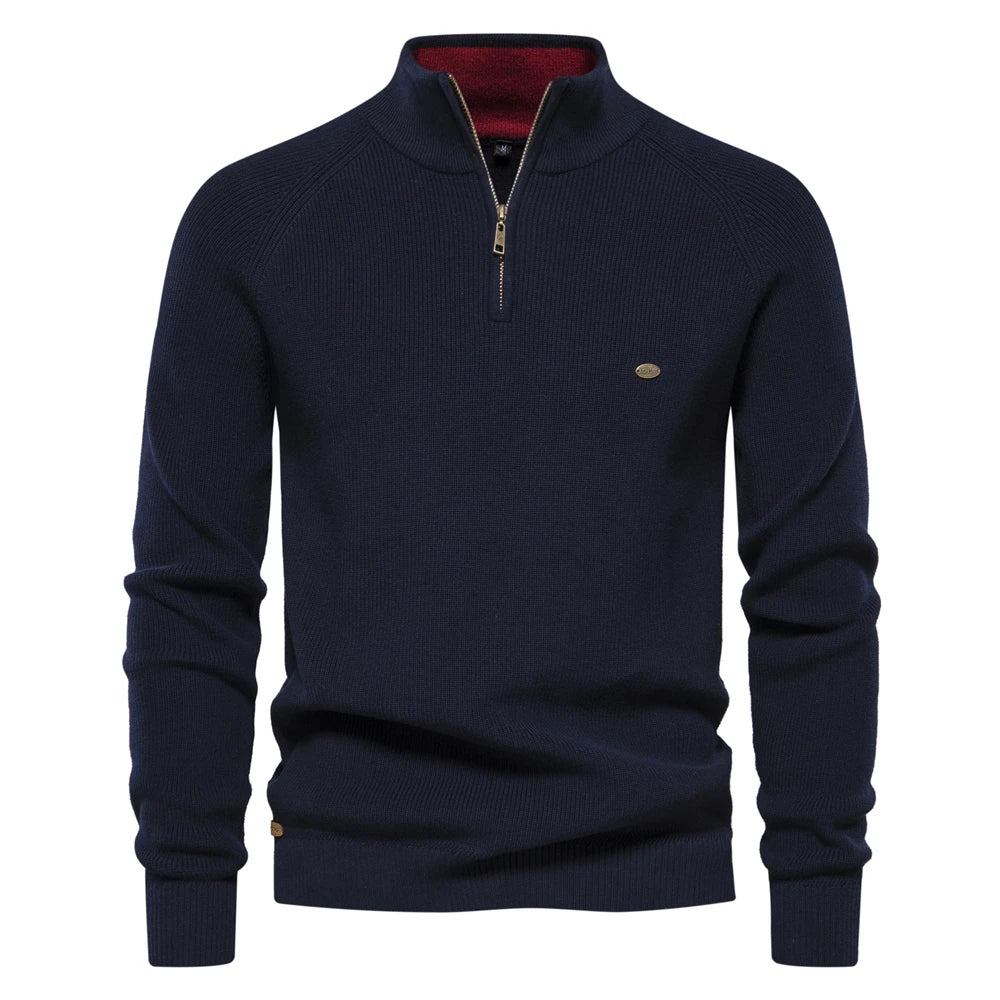 Men's Quarter Zip Long Sleeve Knit Sweater