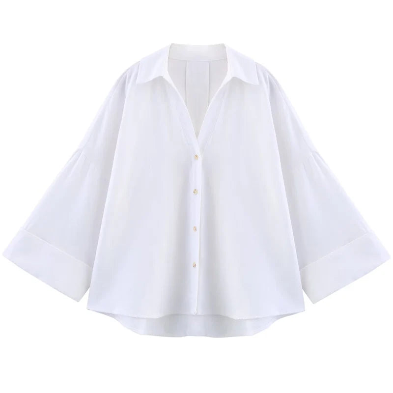 Women's Striped Wide Sleeve Cropped Button Front Shirt