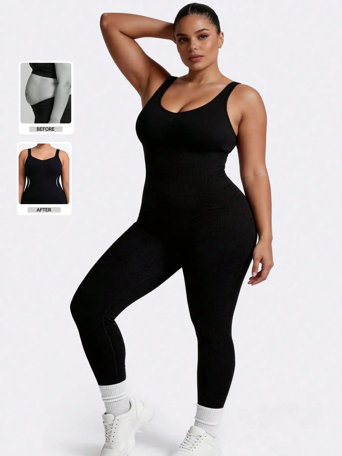 Women's Plus Size Nylon Blend Sleeveless Workout Jumpsuit with Open Back
