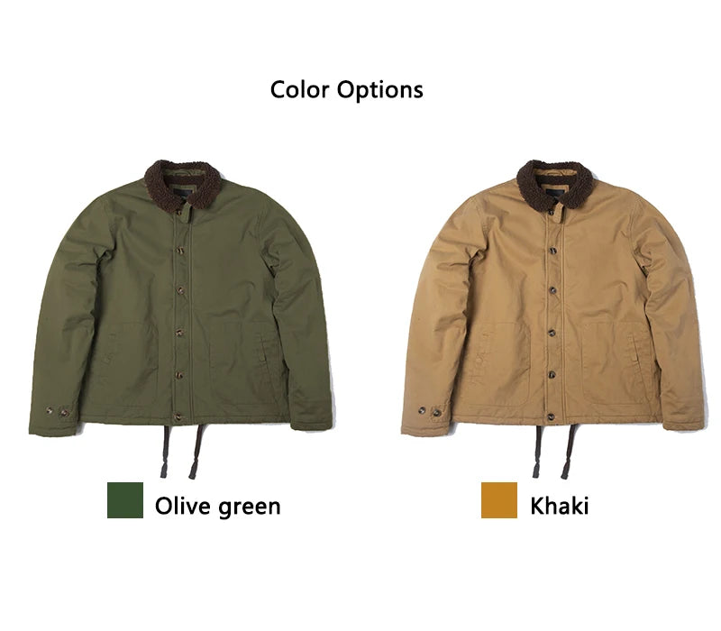 High quality vintage USN WW2 USMC thick sherpa fleece winter clothes khaki military work blank Winter N1 deck jacket for men
