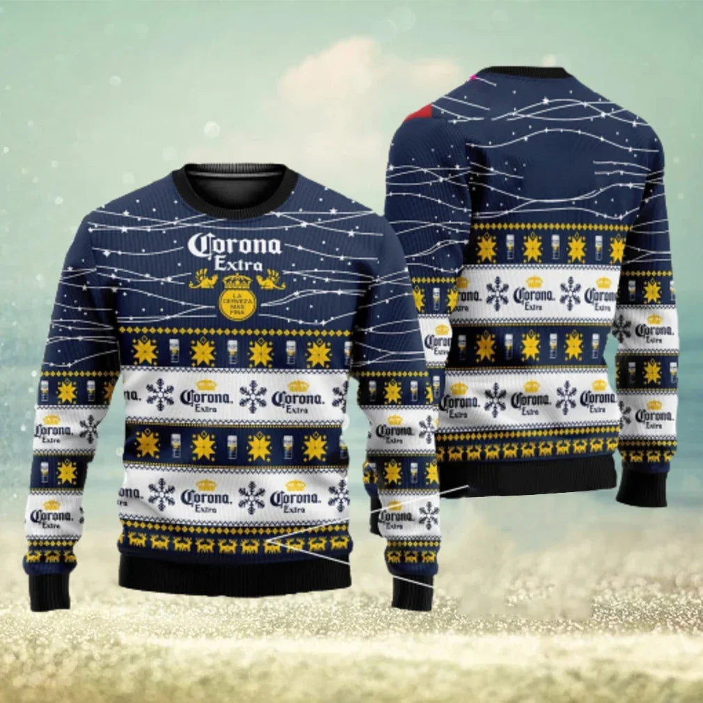 Beer-Logo Christmas Print Crewneck Long-Sleeve Sweatshirt