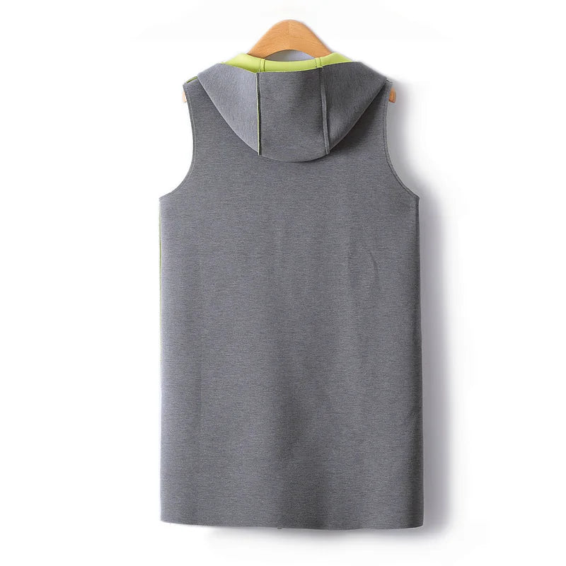 Mid Length Waistcoat Sleeveless Jackets Two Sided Wearing Contrasting Color Hooded Air Cotton Drape Vest For Women