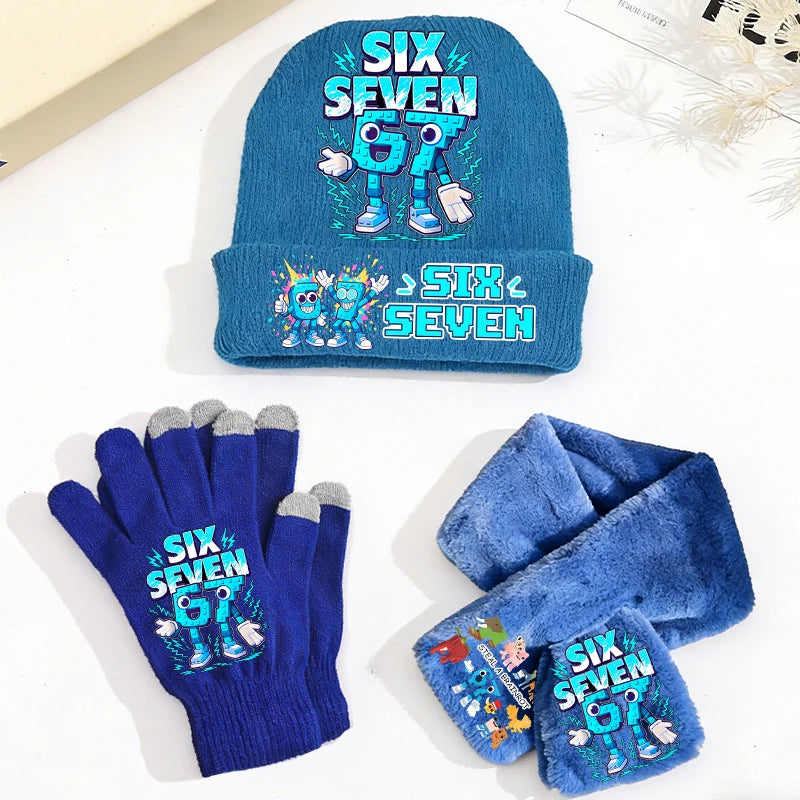 Kids' Six Seven Printed Hat Scarf and Gloves Set for Winter