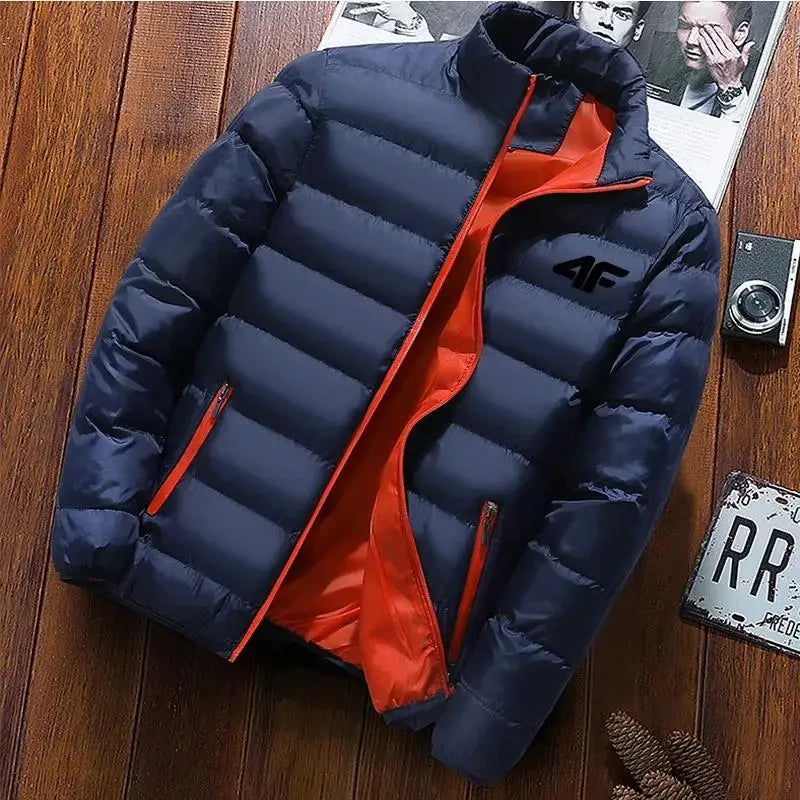 Men's Quilted Stand Collar Zip Front Jacket