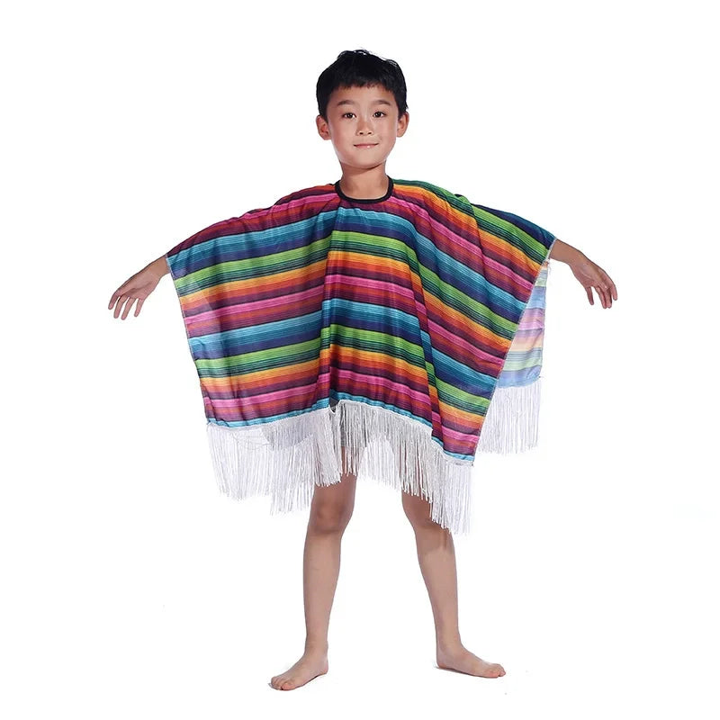 Rainbow Stripe Fringe Poncho for Layering over Outfits
