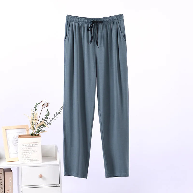 Men's Solid Elastic Waist Long Lounge Pants for Home Wear