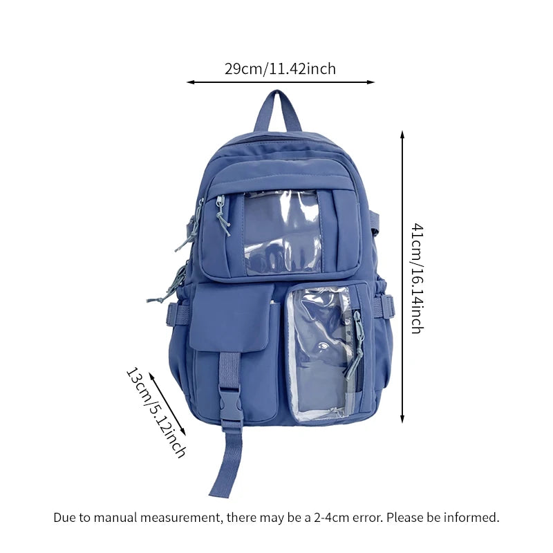 Student Backpack with Transparent Display Pockets and Multiple Front Storage Sections