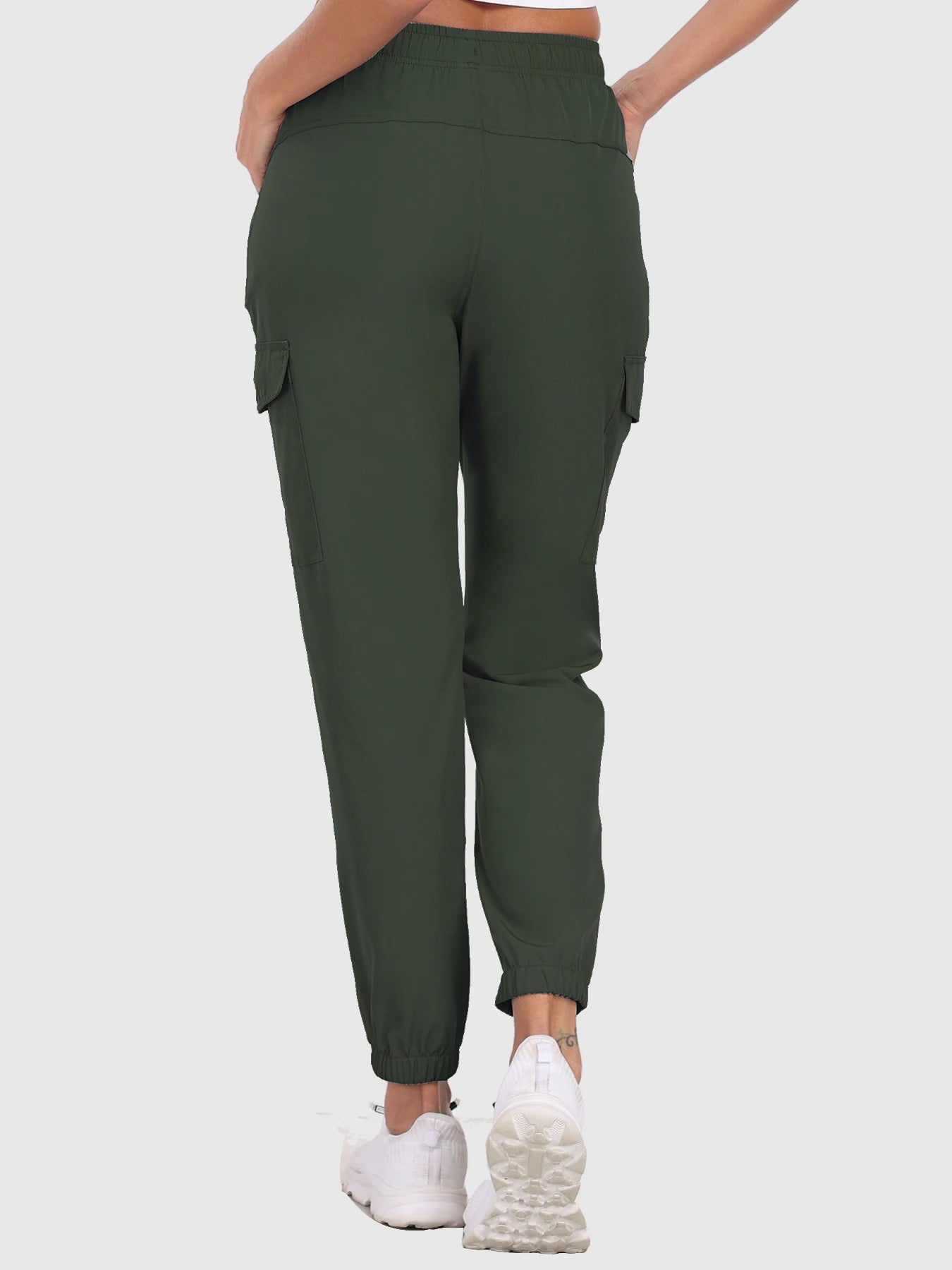 Women's Hiking Cargo Pants with Elastic Waist and Zip Pocket Details