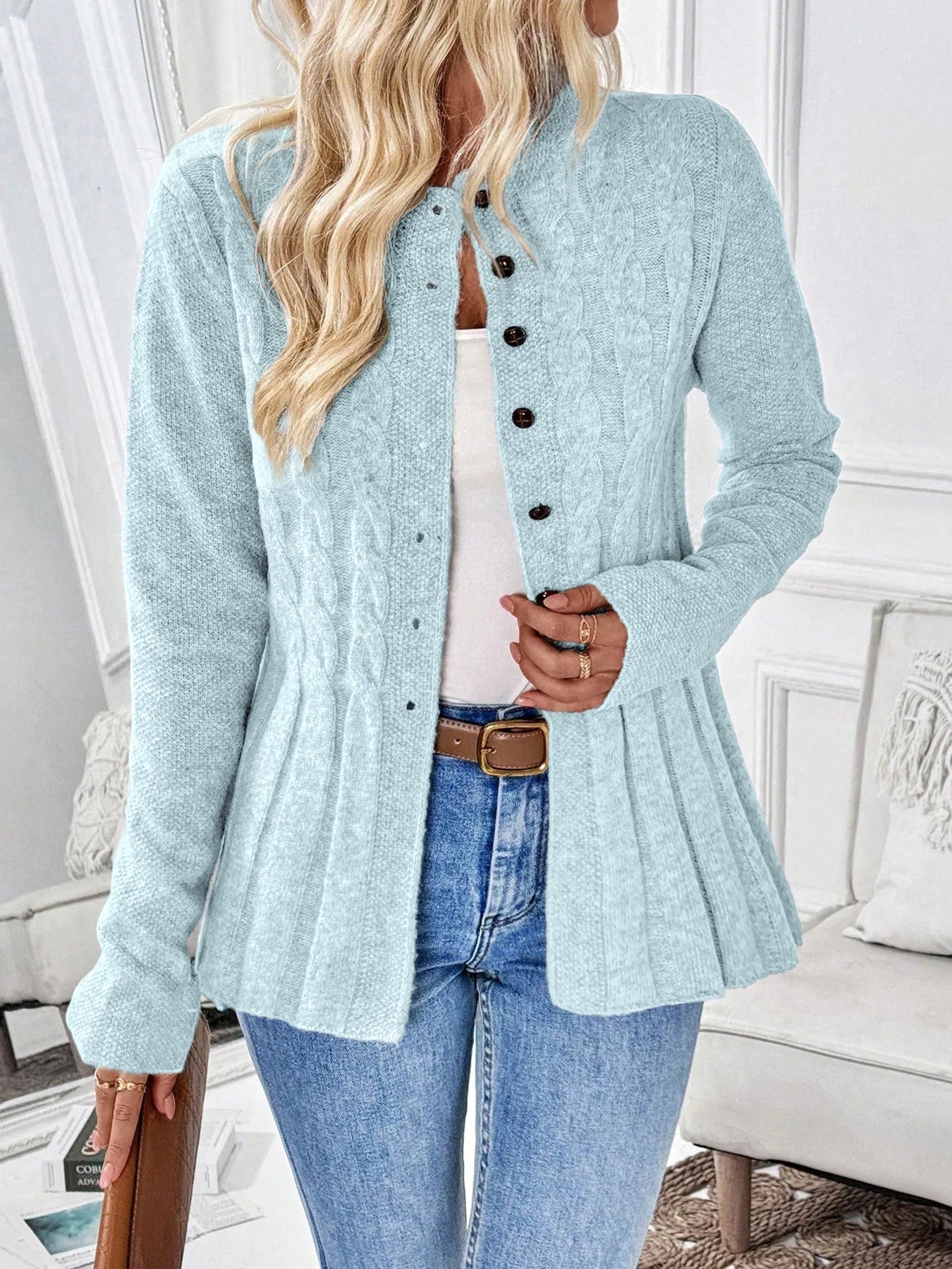 Women's Long Ribbed Button Front Cardigan Casual Knit Layer