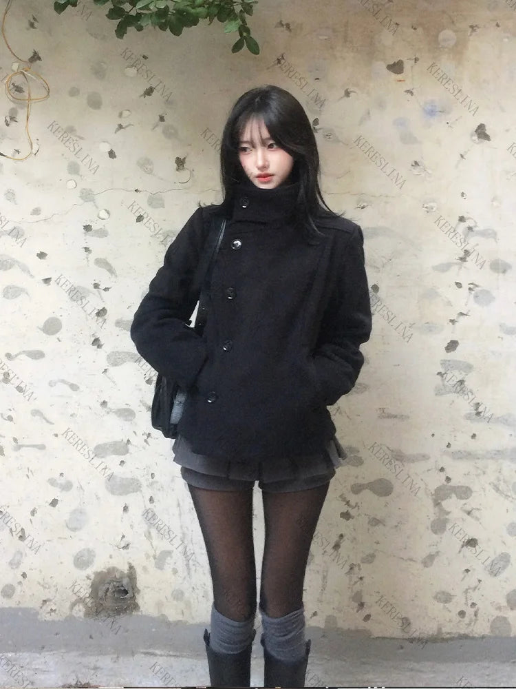 Long Sleeve Casual Coat with Extended Hem and Front Closure
