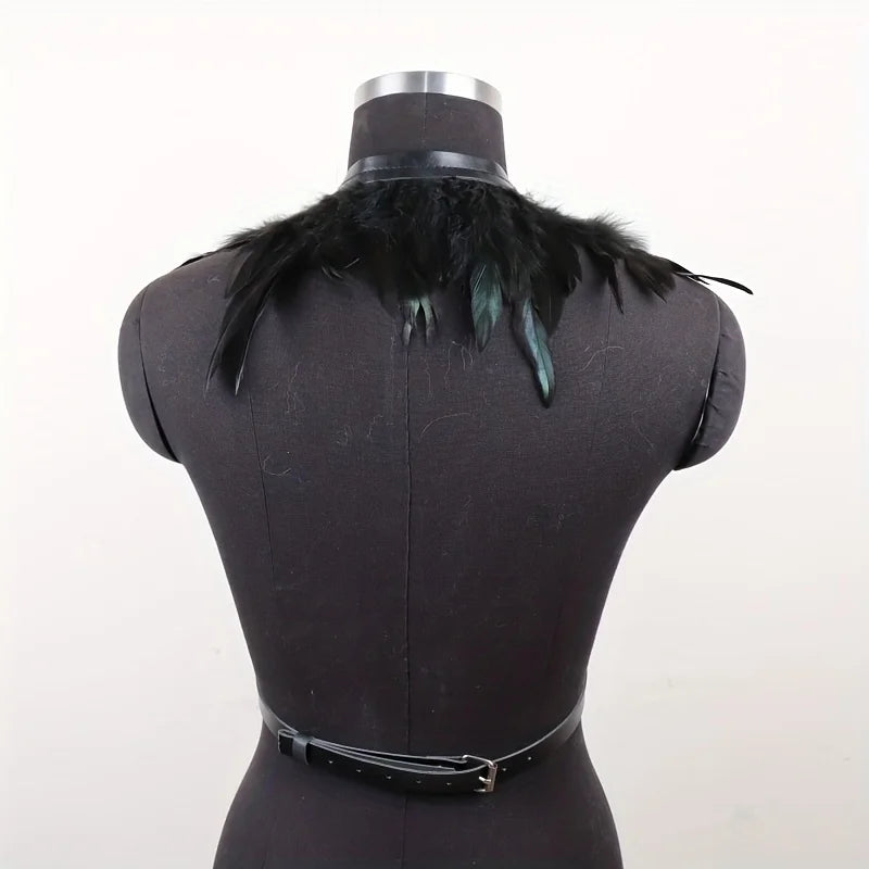 Black Feather Shoulder Cape for Layering over Outfits