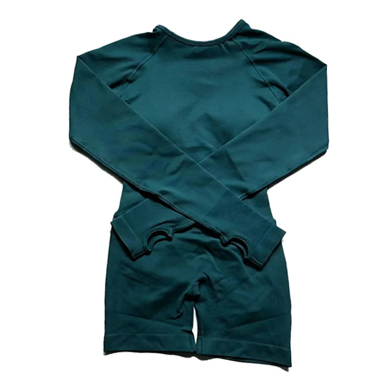 Women's Long Sleeve Nylon Blend Workout Romper with Large Back Cutout