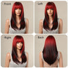 Ombre Red to Black Synthetic Wigs with Bangs Long Straight Layered Wig Colored Party Heat Resistant Hair for Women