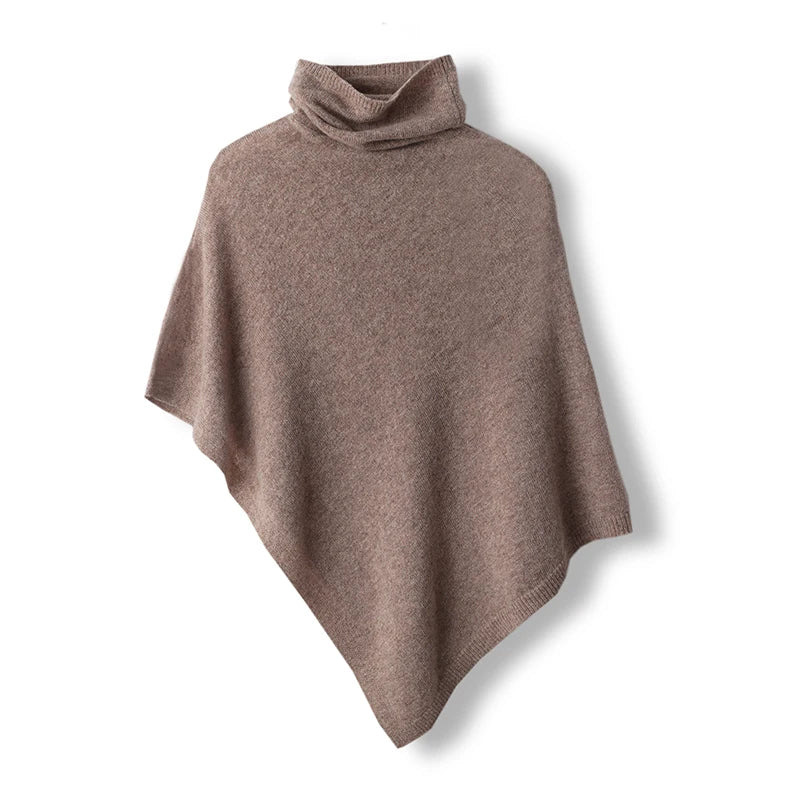 Turtleneck Ribbed Poncho for Layering over Tops and Dresses