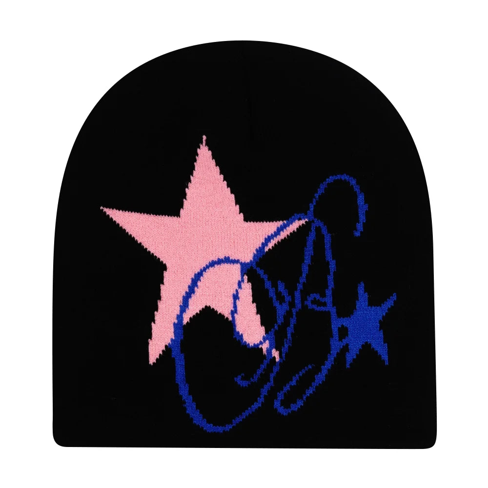 Graphic Knit Beanie with Letter and Pattern Style Options