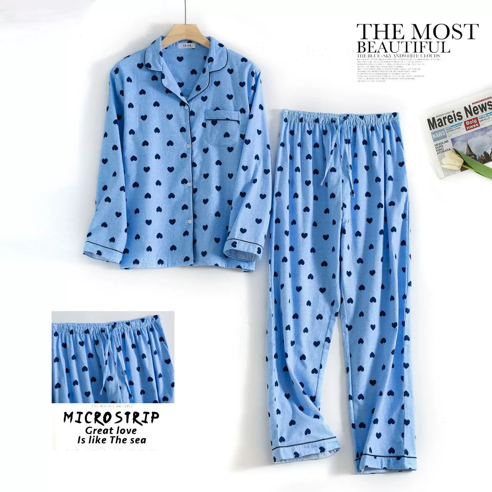 Women's Printed Button Front Long Sleeve Pajama Set with Top and Pants