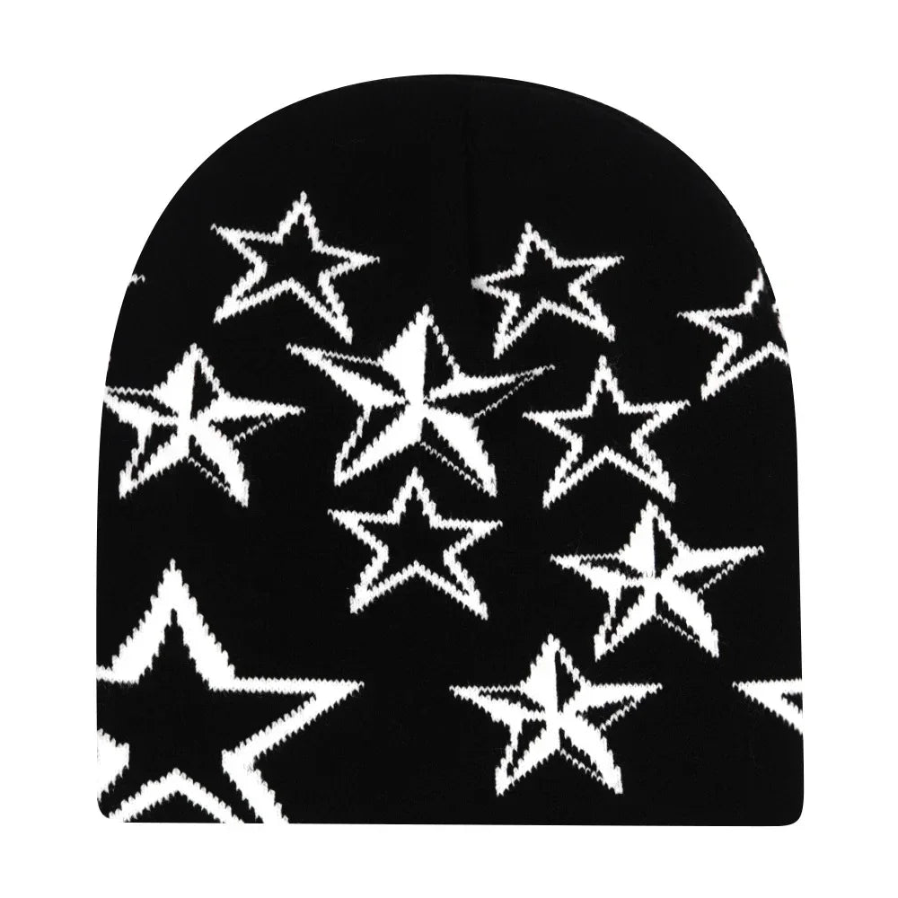 Graphic Knit Beanie with Letter and Pattern Style Options