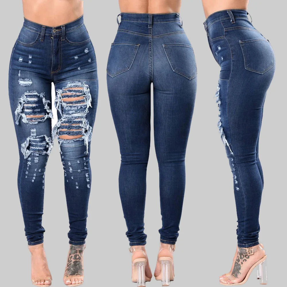 Women's Ripped Skinny Fit Denim Jeans For Everyday Outfits