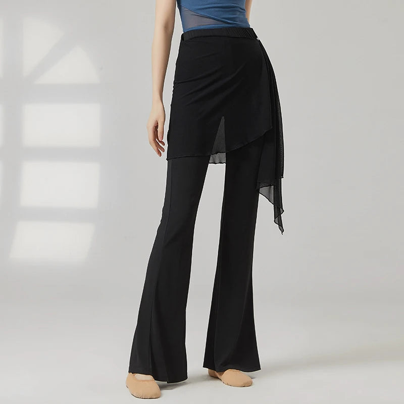 Women's Sheer Skirt Overlay Polyester Blend Flared Pants for Dance Practice