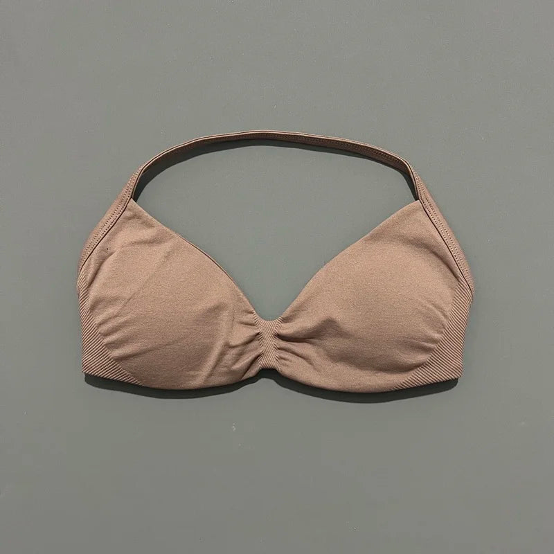 Women's Ruched Halter Neck Sports Bra