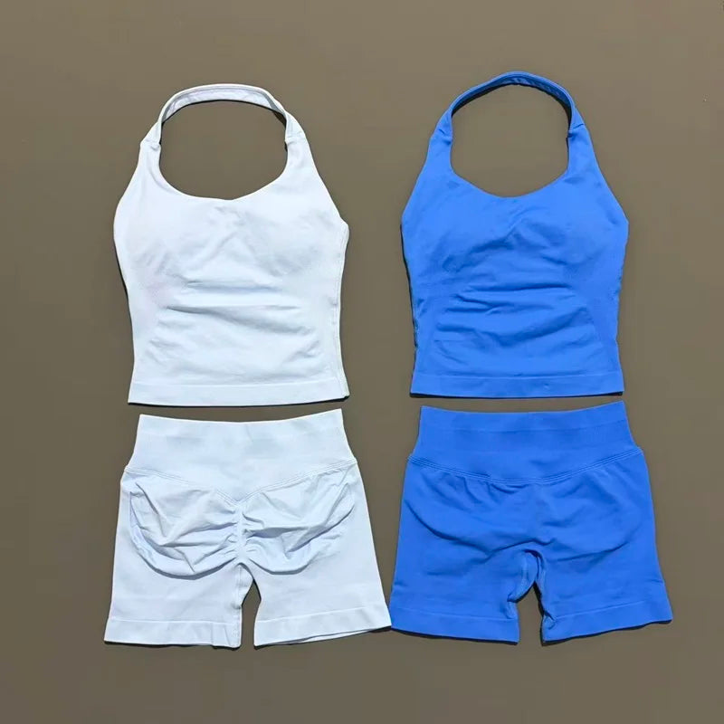 Women's Halter Tank And Shorts Yoga Set For Workout Outfits
