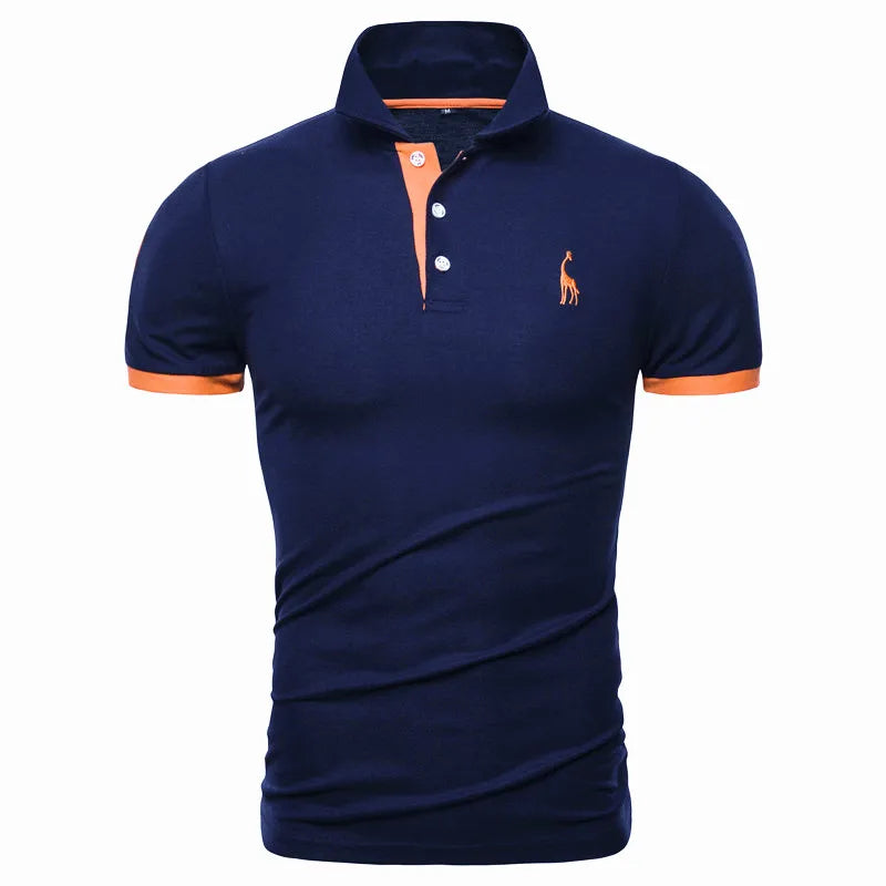Men's Giraffe Embroidered Short-Sleeve Polo Shirt
