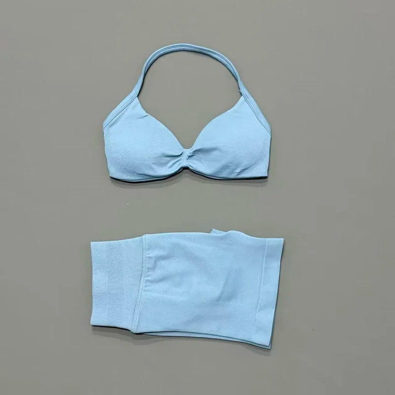 Women's Twist Front Bra And Shorts Yoga Set