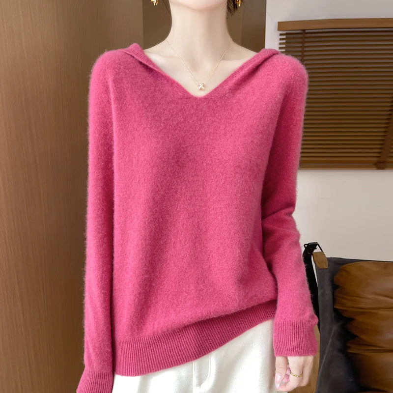 Women's V Neck And Hooded Knit Styles Sweater
