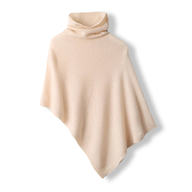 Turtleneck Ribbed Poncho for Layering over Tops and Dresses