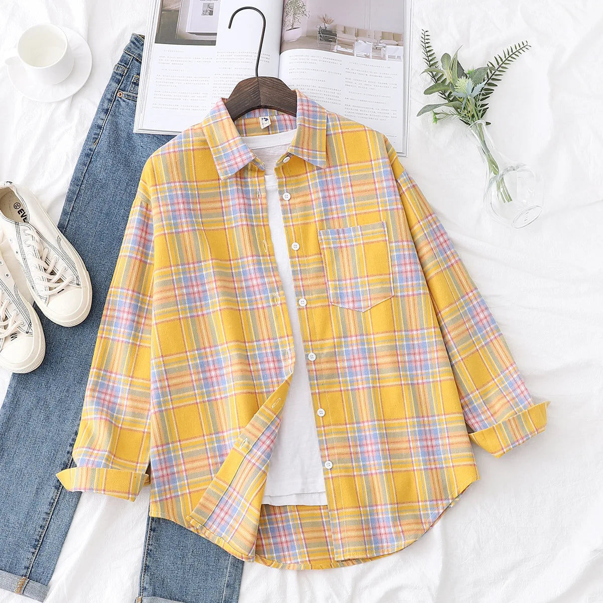 Women's Checked Collared Long Sleeve Shirt