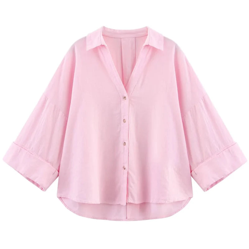 Women's Striped Wide Sleeve Cropped Button Front Shirt