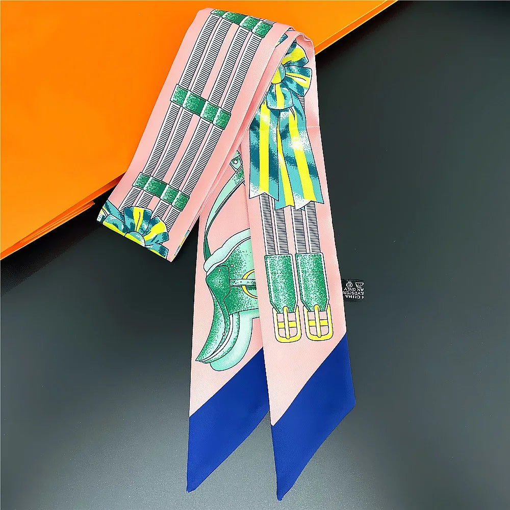 Horse Motif Skinny Scarf with Decorative Printed Patterns