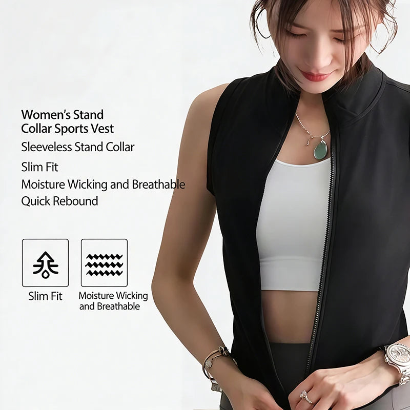 Sleeveless Full Zip Fitted Training Vest for Yoga Wear