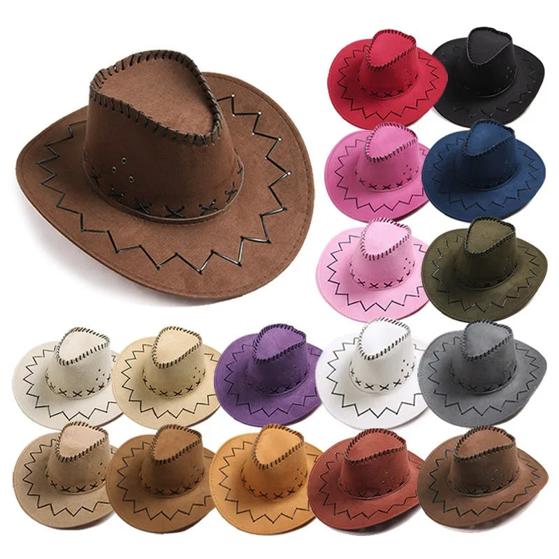 Wide Brim Cowboy Hat with Decorative Edge Stitching