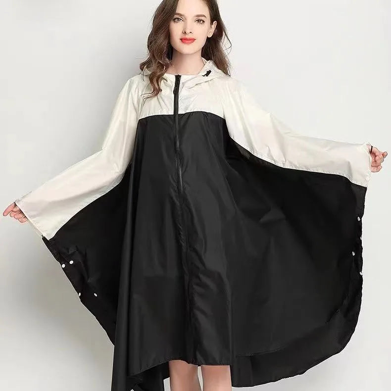 Hooded Printed Poncho for Layering over Tops and Dresses