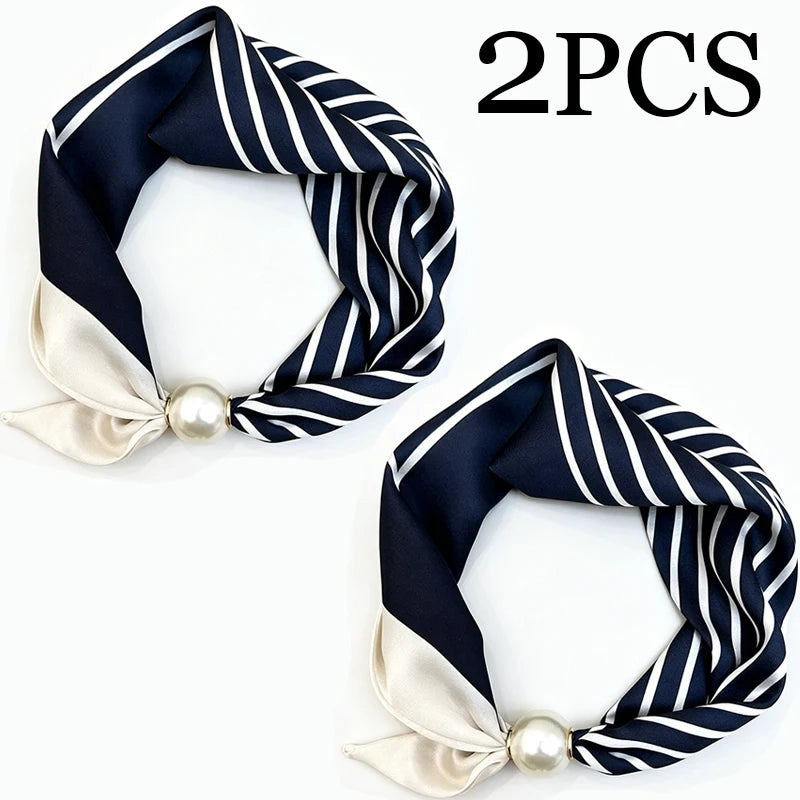 Printed Neck Scarf with Decorative Pearl Style Clasp Options