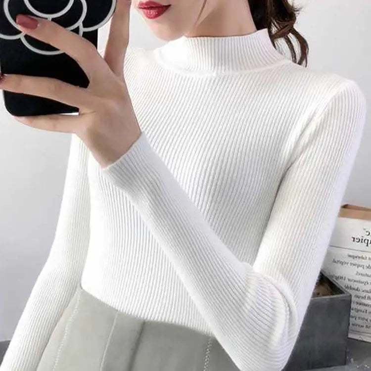 Women's Mock Neck Fitted Long Sleeve Sweater Casual Knit Layer