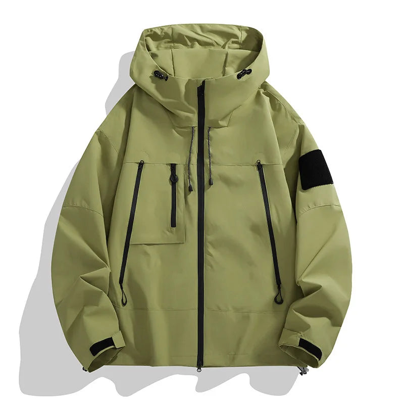Hooded Long Sleeve Full Zip Outdoor Hiking Jacket with Pockets