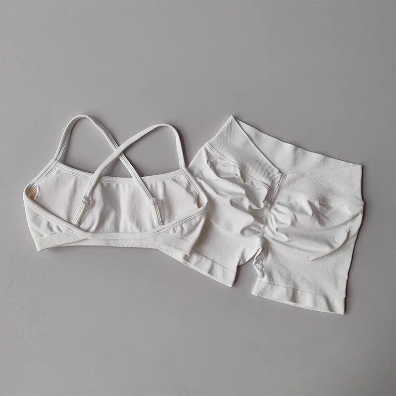 Women's Cross Strap Bra And Shorts Yoga Set