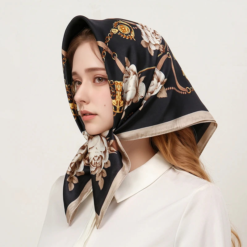 Printed Square Neck Scarf with Decorative Border Designs