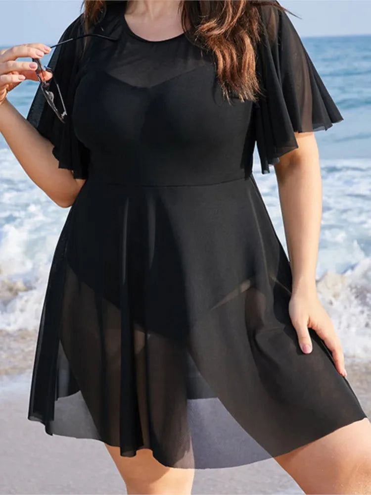 Women's Flutter Sleeve Printed Skirted Swimdress Bathing Suit