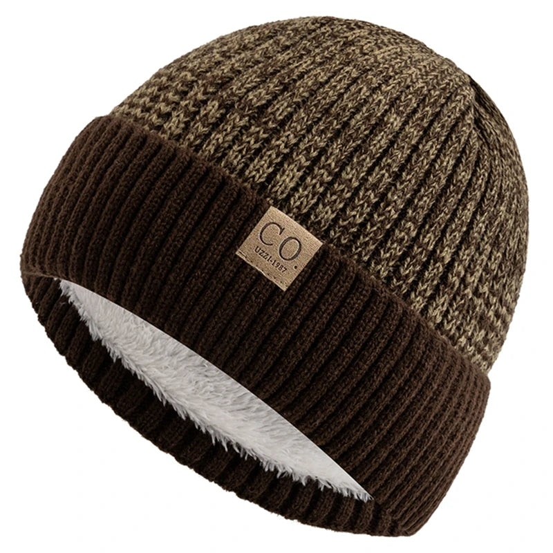 Unisex Knitted Beanie with Ribbed Cuff and Plush Inner Lining