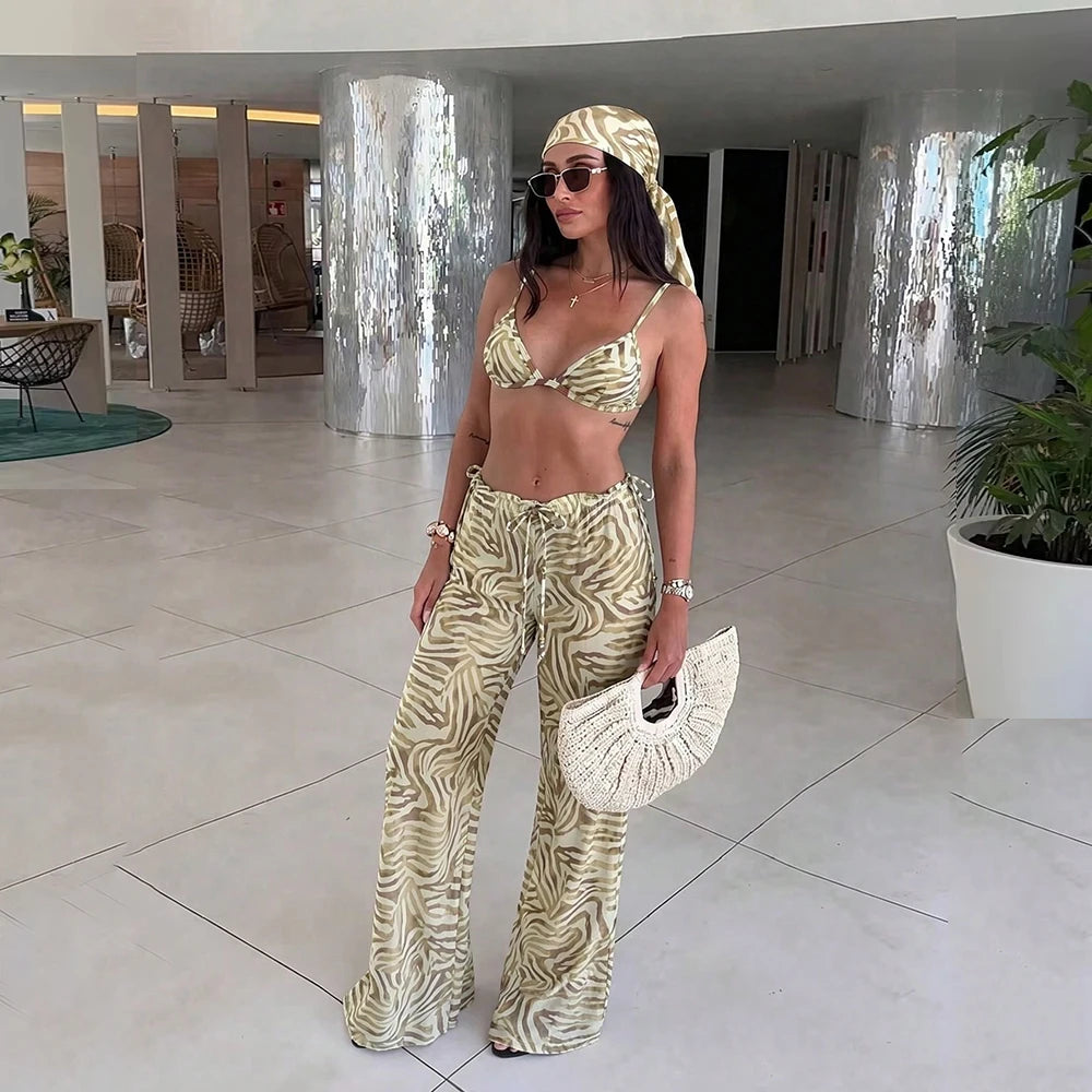 Printed Bikini with Kimono Cover-Up